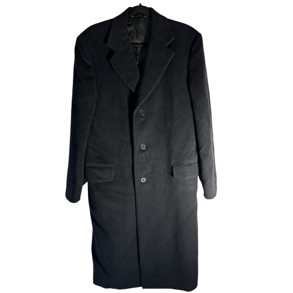 LANVIN CLASSIQUE Pure Wool Overcoat 48R Italy Black Luxury Designer Long Coat